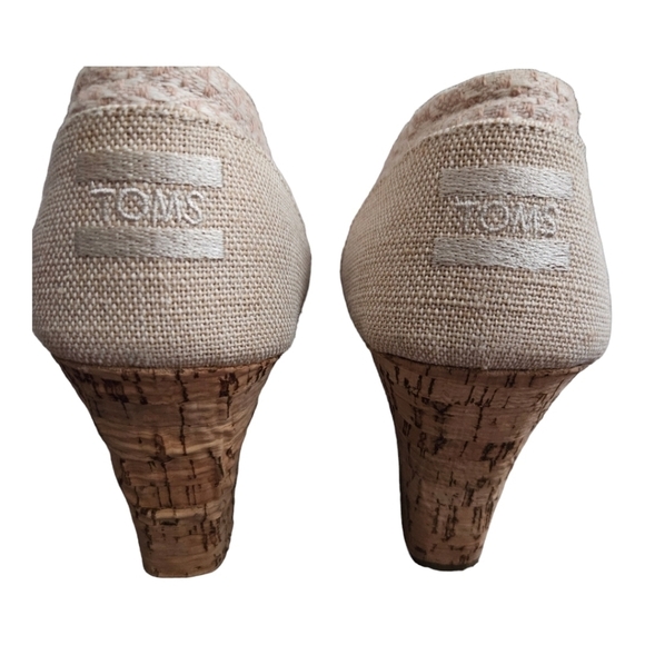 Toms Natural Woven Triangle & Cork Wedge Tan Shoes Womens 8.5 - Picture 4 of 7
